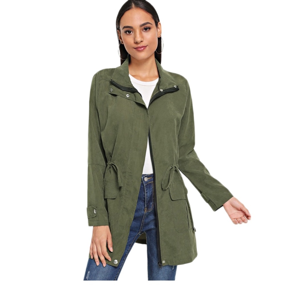 1 Left! Army Green Thin Utility Jacket Coat - Picture 2 of 6